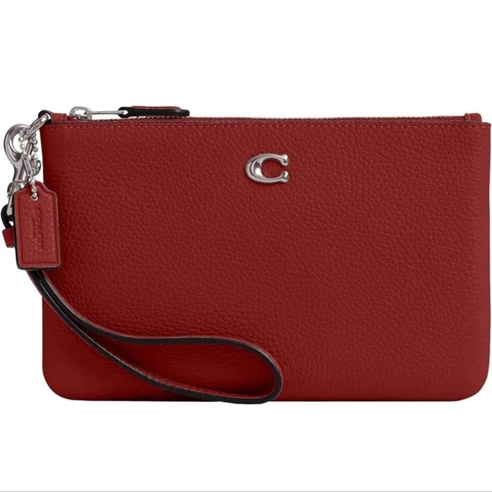 NWT Coach Pebbled Leather Essentials Wristlet - Ruby